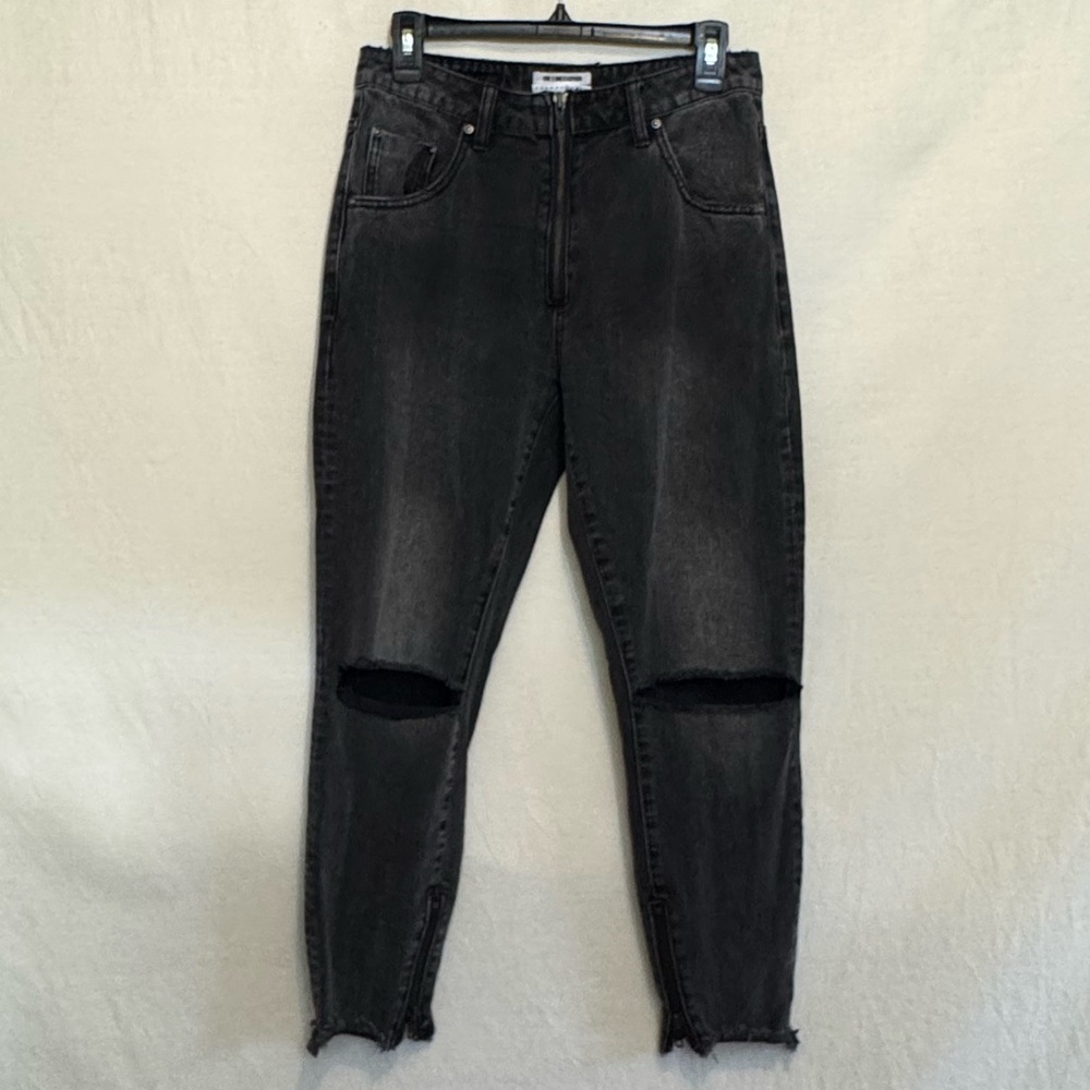 B-211 One X One Teaspoon Black Distressed High Waist Skinny Jeans Size 28